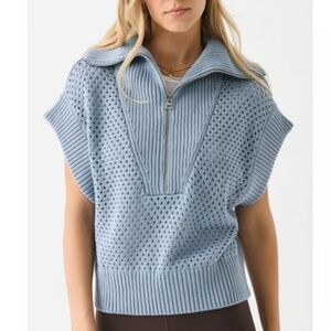Joie  Vest Sweater Size L Blue Half Zip Collared Kimono Sleeve Crochet